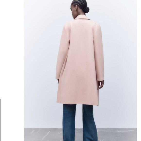 Zara Faux Suede Lapel Collar Coat Trench Jacket Blush Pink Size Medium - Picture 4 of 14